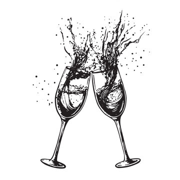 recommend clip art: Champagne glasses hand drawn illustrations.	
                    