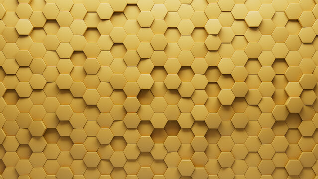 Fototapeta Orange, Polished Tiles arranged to create a Semigloss, Background formed from Hexagonal, 3D blocks. 3D Render