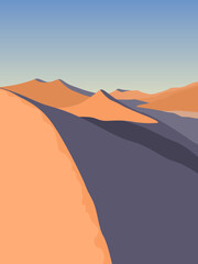 Vector landscape with a dessert at sunrise - 601284229