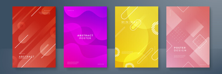 Minimalist style cover template with vibrant geometric shapes. Ideal design for social media, poster, cover, banner, flyer. Modern gradient colorful background vector set.
