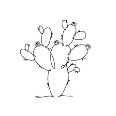 CACTUS LINE ART. Vector cactus Opuntia. Continuous Line Drawing for print poster, card, sticker tattoo tee with bunny ears cactus. One Line art black Hand Drawn simple Illustration on White Background