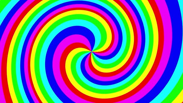 Rotating rainbow swirl. Seamless loop. Seamless loop, Hypnosis pattern, Animation of multi-colored clean rings. Video animation Ultra HD 4K