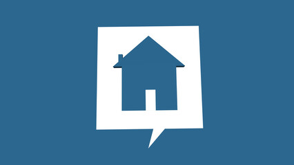 House symbol for real estate and housing concepts, buy or sell home, become homeowner, mortgage, maintenance, repair, refurbish, investment, property market. Cutout paper on blue background.