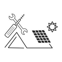 installing solar panel icon, equipment service alternative energy, thin line symbol on white background - editable stroke vector illustration eps10.