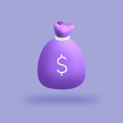 Money bag with dollar icon Cash, interest rate, business and finance, return on investment, financial solution, prepayment and down payment concept. 3d vector illustration.