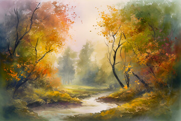 autumn landscape watercolor  -Ai