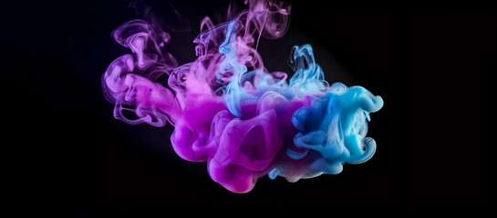 Rainbow smoke swirling and dancing against a dark background in a realistic digital composition. generative AI.