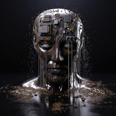 Futuristic Robot Artificial intelligence come out from melting motherboard Generative AI