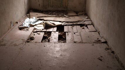 interior of an abandoned dirty building