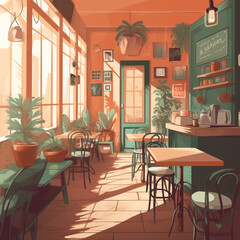 Cozy café interior in a warm colors