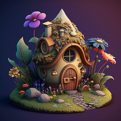 Realistic Fairy House in the Garden Cartoon Style Created with Generative Ai Technology