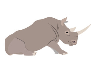 Animal illustration. Sitting rhino drawn in a flat style. Isolated object on a white background. Vector 10 EPS