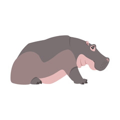 Animal illustration. Sitting hippo drawn in a flat style. Isolated object on a white background. Vector 10 EPS