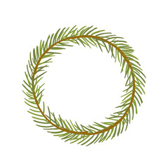 Evergreen branch wreath. Vector hand drawn illustration. 