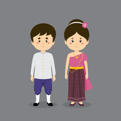 Couple Character Wearing Thailand Traditional Dress