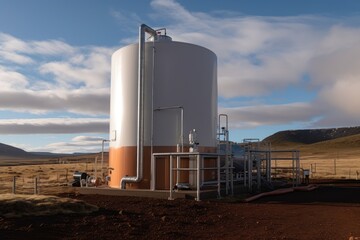 Obraz premium geothermal energy system with heat exchanger and hot water storage tank, created with generative ai