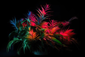 Fototapeta na wymiar neon plants against black background, creating striking contrast, created with generative ai