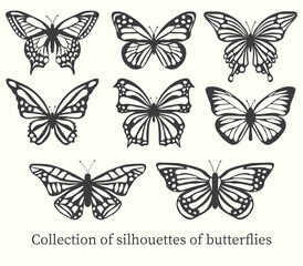 Fototapeta na wymiar set of butterflies isolated Collection of silhouettes of butterflies