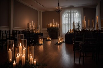 ceremony setup with candlelight and music, creating atmosphere, created with generative ai