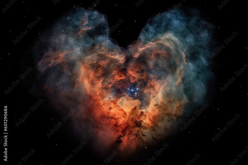 Wall mural heart-shaped nebula bursting with color and life, created with generative ai
