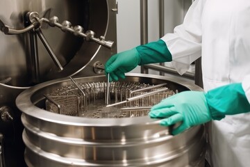 surgical instruments are being sterilized in a steam autoclave for safe and effective sterilization, created with generative ai