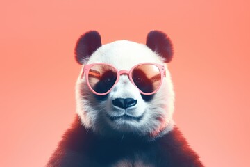 Porträt von lustigen süßen Panda mit Sonnenbrille. AI generated, human enhanced