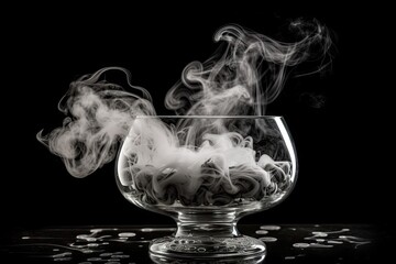 classic science experiment, with smoke and bubbling liquid, in black and white, created with generative ai