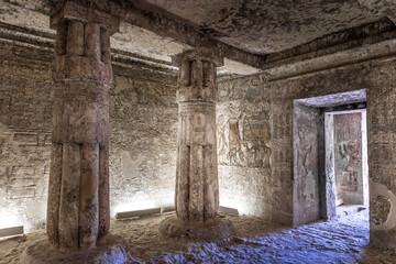 Inside a tomb of the North Tombs in Amarna, Egypt