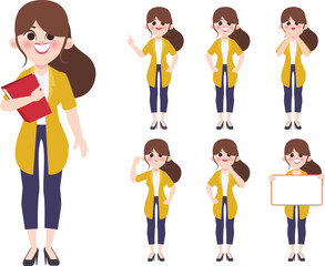 Obraz premium Businesswoman character in different poses set vector illustration