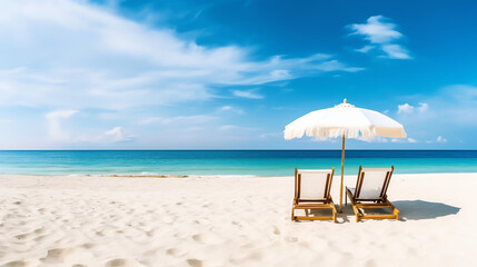 Fototapeta na wymiar beautiful beach with white sand banner - generative ai
