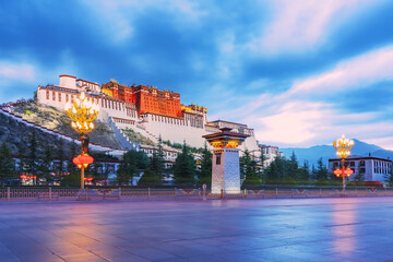 Night View of Potala Palace and Plaza in Lhasa, Tibet, China