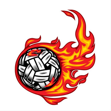 sepak takraw ball on fire Vector illustration.