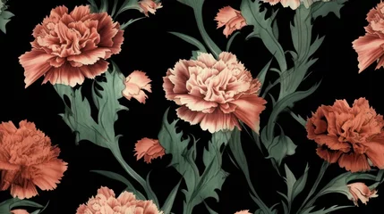 Gordijnen vintage flower pattern carnation black background AI generative © Alexander Beker
