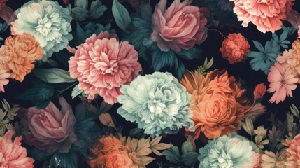 vintage flower pattern carnation black background AI generative