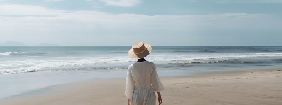 Portrait beautiful young asian woman on the beach and relax leisure around beach sea ocean in travel vacation. Generative Ai.