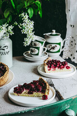 A piece of cherry pie for morning tea. Moody photo.