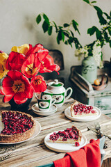 A piece of cherry pie for morning tea. Moody photo.