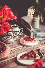 A piece of cherry pie for morning tea. Moody photo.