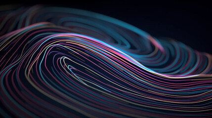 Abstract digital background from rounded colored lines, Information flow space, Big data visualization,