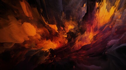 A black and orange paint smoke explosion forms an abstract background with vibrant pigment bursts, motion, and intensity for a dynamic texture, perfect for eye-catching designs. Generative AI.