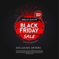 Fototapeta na wymiar black Friday end of season, black Friday sale offer banner, discount 10% off vector illustration.