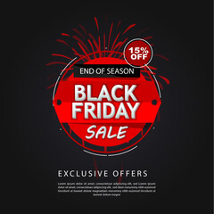 Fototapeta na wymiar black Friday end of season, black Friday sale offer banner, discount 15% off vector illustration.