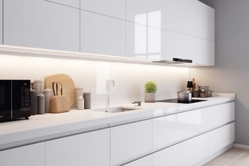 Obraz na płótnie Canvas interior contemporary house design kitchen modern nobody apartment home white empty. Generative AI.