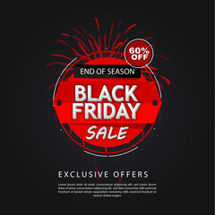 Fototapeta na wymiar black Friday end of season, black Friday sale offer banner, discount 60% off vector illustration.