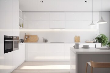 Fototapeta na wymiar nobody modern house design contemporary home apartment minimal white interior kitchen. Generative AI.