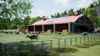 cows in a farm, cows in a field, herd of cows, cows among the hay bales, cows in the Deckhouse, cow production facility