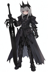 暗黒騎士(ダークナイト、ブラックナイト、シャドウナイト)の女性キャラクターの全身イラスト(AI generated image)