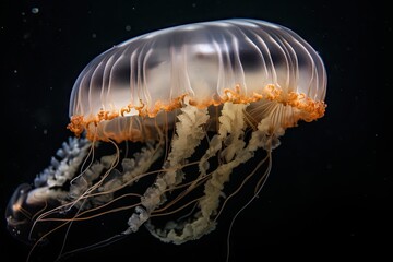 close-up of jellyfish opening its tentacles, revealing its sting, created with generative ai