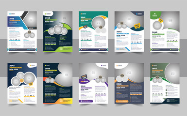 Kids Childrens back to school education admission flyer poster layout bundle, book cover, leaflet, poster, brochure design template set