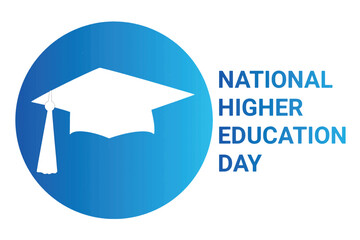 National Higher Education Day. Vector illustration. Graduation cap on blue background. Suitable for greeting card, poster and banner.